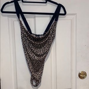 Cheetah print scoop neck thong body suit